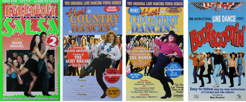 
I Designed and Art Directed many Instructional Dance videos during the nineties. Everybody Salsa with Irene Miguel, volumes 1 and 2, A Banana Split Production for Avid Video. Hot Country Dancing’ volumes 1 and 2, for Avid Video. The Instructional Line Dance Video Bootscootin’ with Music by New Frontier. This video was produced by Mervyn Conn the country and western empresario! I helped Mervyn with many of his shows, featured later in my website.