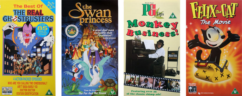 4 Columbia Tristar tiles for children. The Real Ghostbusters, The Swan Princess, The PG Tips Monkey Business! 35 classic chimp adverts. Felix The Cat, The Movie, I remember seeing it at the cinema.