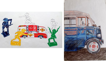 Tin police car + cowboys and a Maltese bus