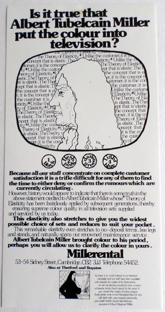 Advert for Millerental of Cambridge